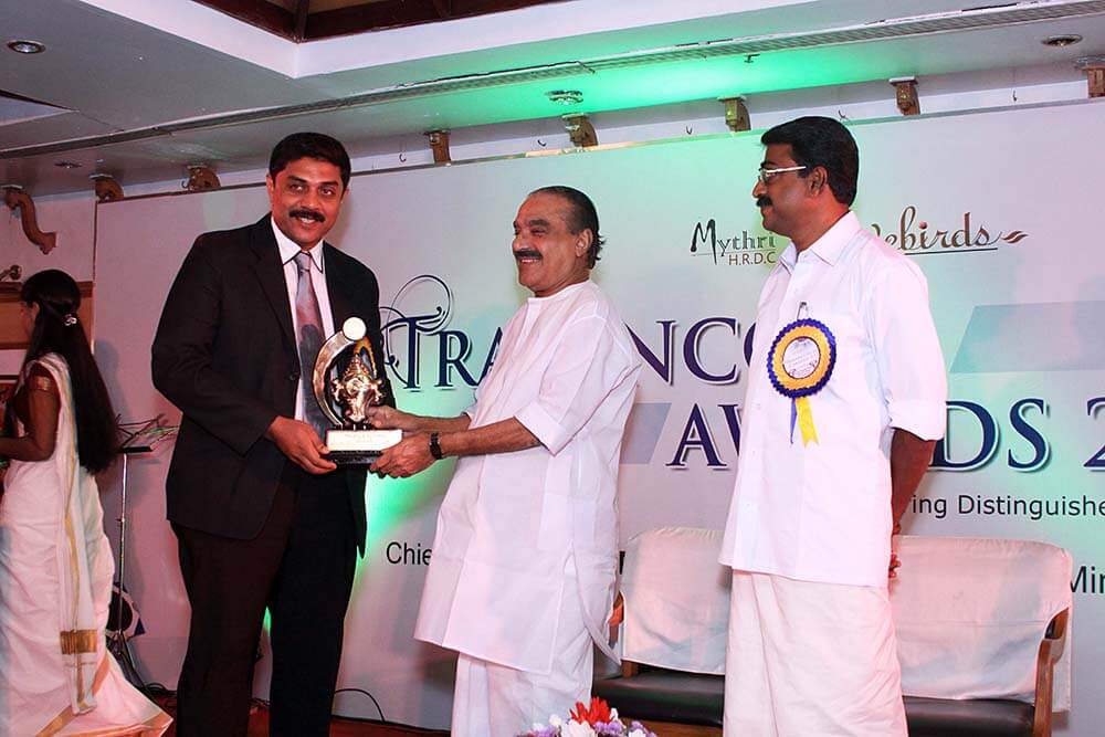 Excellence in IT education,Travencore Award by Fin.Minister KM.Mani